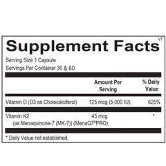 Ortho Molecular Vitamin K2 with D3 capsules closeup highlighting MK-7 for immune function.