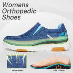 OrthoComfoot blue diabetic-friendly shoes cushion and support.