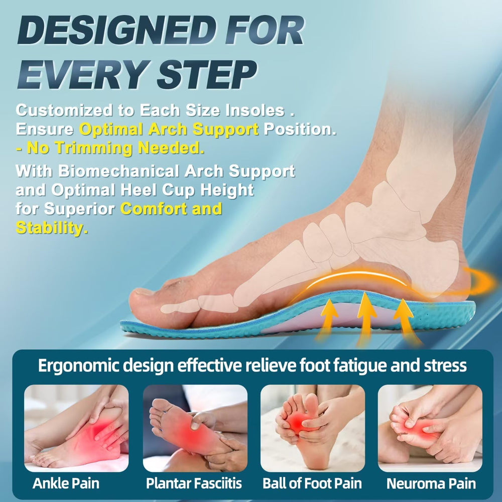 OrthoComfoot metatarsal-support running insole distributes load across the ball of the foot.