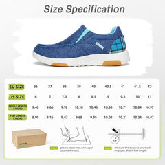 OrthoComfoot blue walking shoes enhance grip on varied terrain.