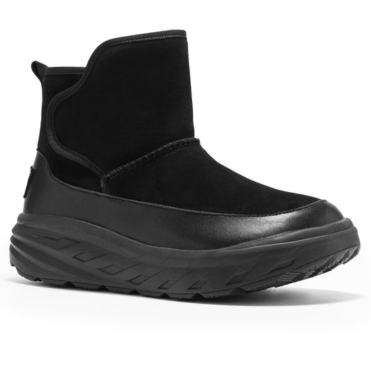 OrthoComfoot waterproof leather ankle boots provide all-weather protection and warmth.