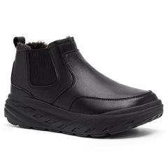 OrthoComfoot women's orthopedic wide leather winter ankle boots with roomy toe box for swollen feet comfort.