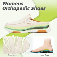 OrthoComfoot women's orthopedic shoes, heel close-up showing cushioned support and impact absorption