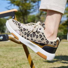 OrthoComfoot side view of leopard orthopedic shoe for versatile wear