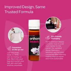 Orthomol Beauty Vial gluten-free symbol reinforces allergen-friendly claim.