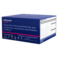 Orthomol Natal bottle front showing compact prenatal supplement for moms-to-be.