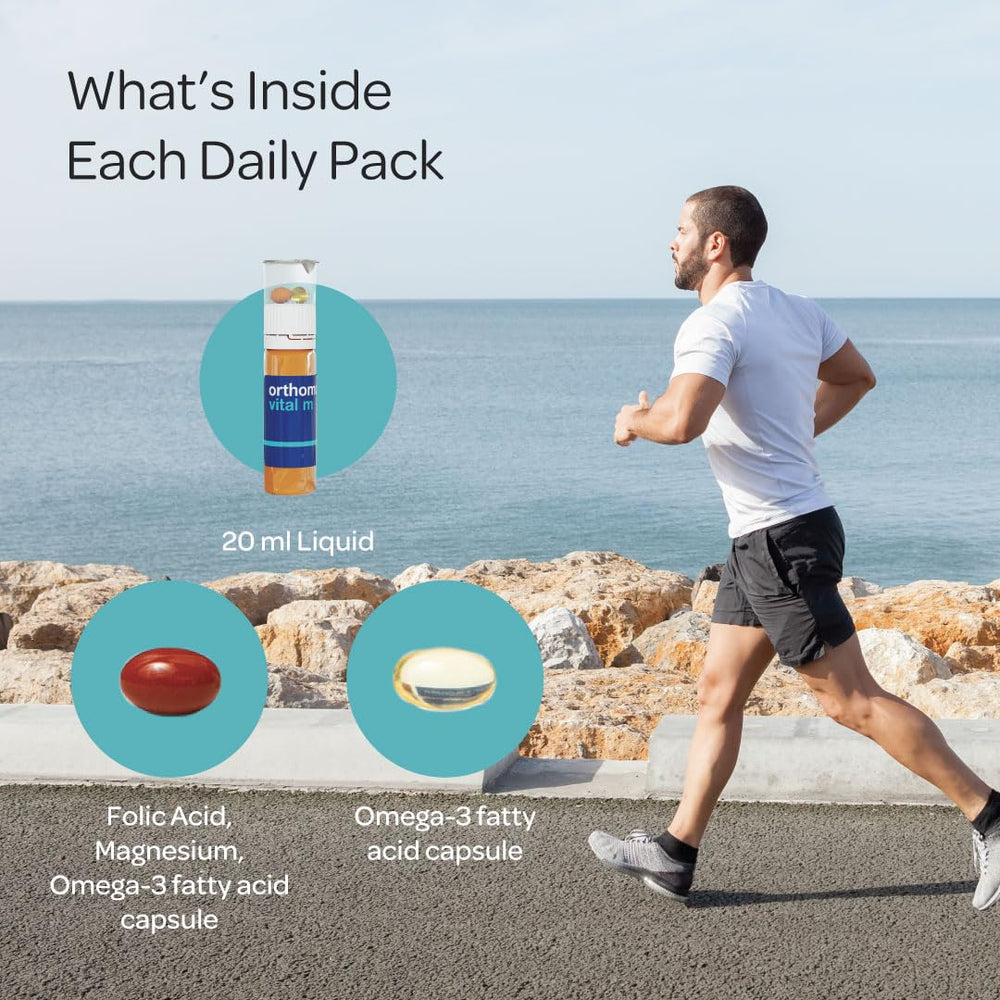 Orthomol Vital M pack in hand for convenient daily use.
