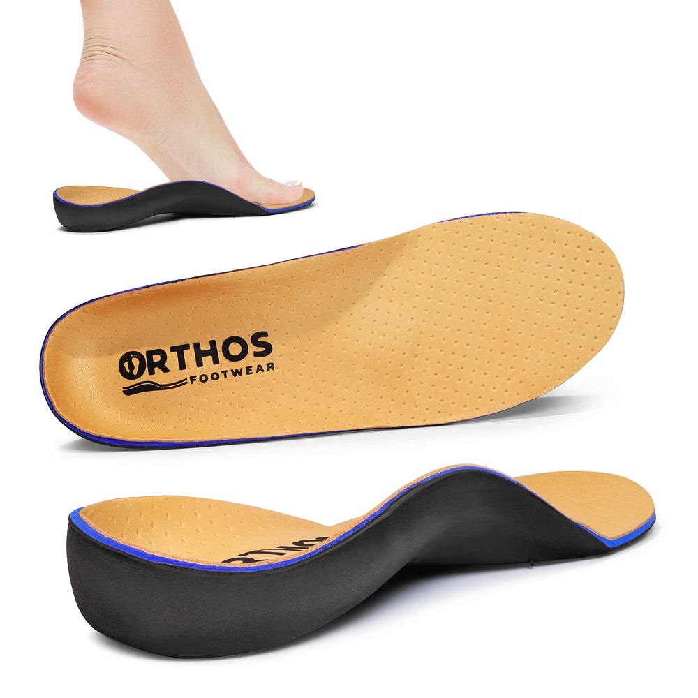 ORTHOS Footwear orthotic insoles heel cushion in use for support.