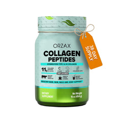 ORZAX Collagen Peptides bottle front showing premium unflavored formula for hair, skin, and joints
