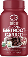 OS Organic Side beetroot carrot tablets bottle top showing convenient packaging