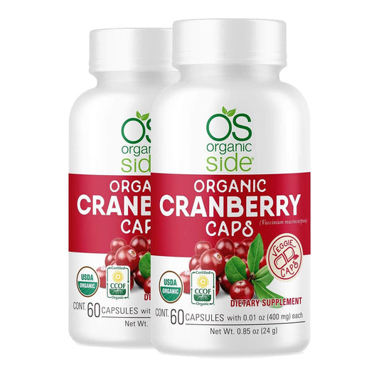 OS Organic Side cranberry capsules front view showing natural urinary health support