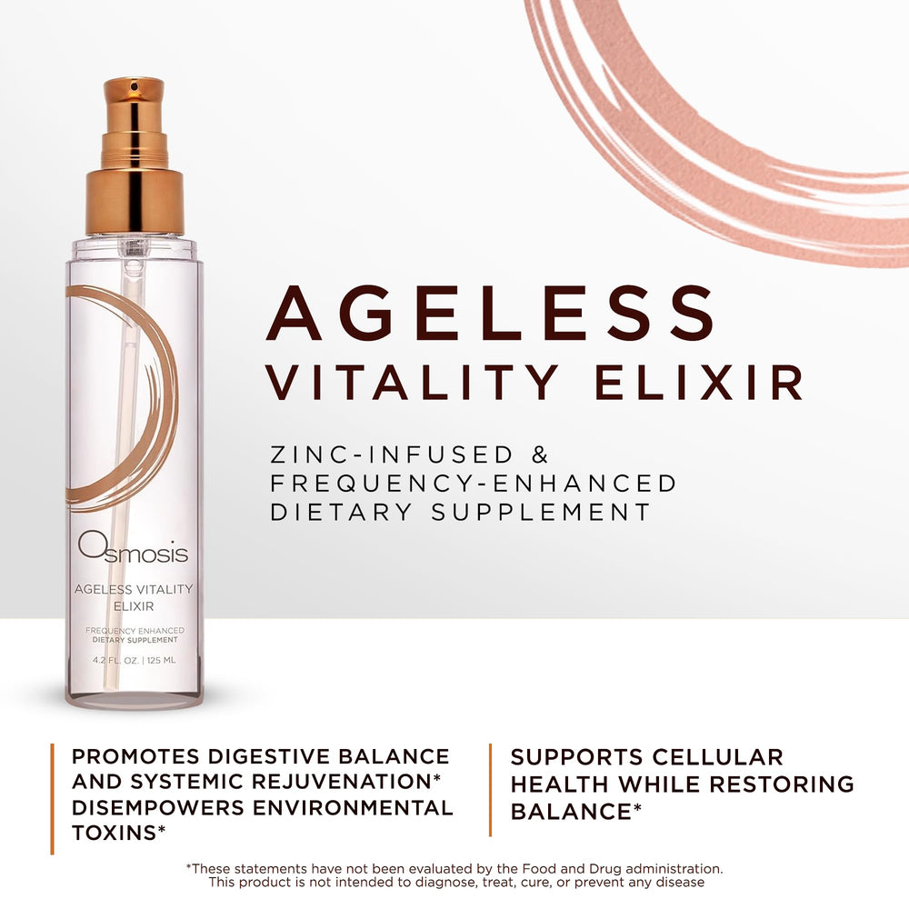 OSMOSIS Ageless Vitality Elixir pump-dispense shows easy AM PM dosing.