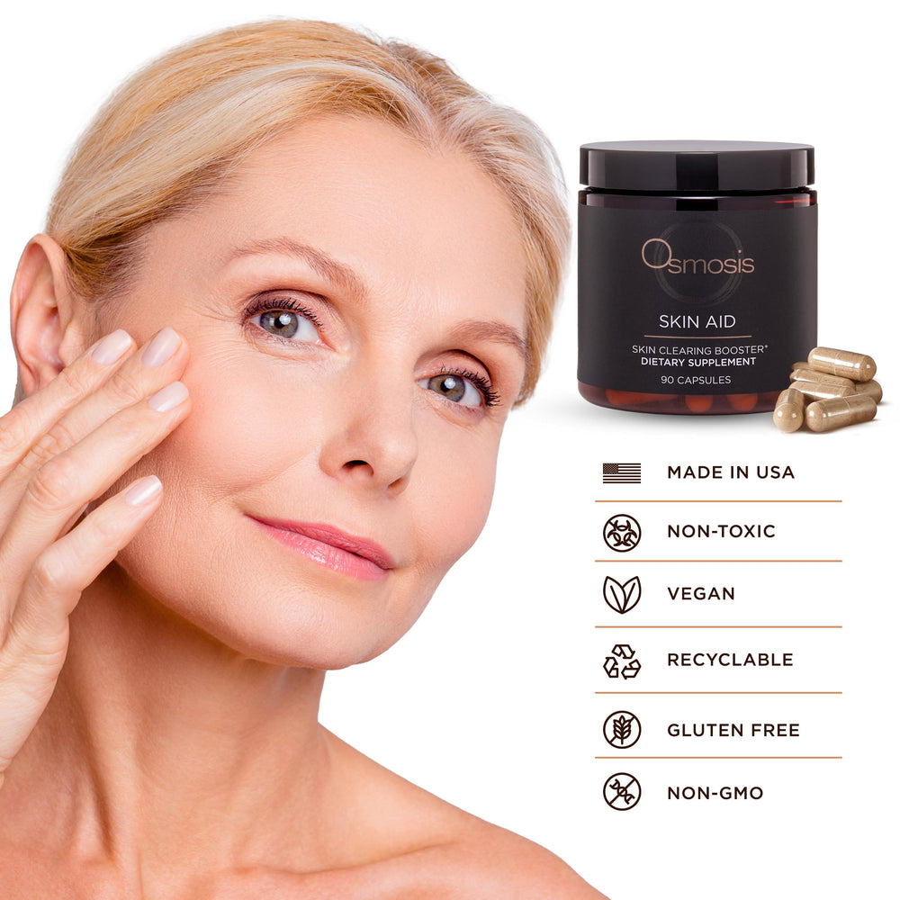 OSMOSIS Skin Aid scoop with capsules inviting at-home routine