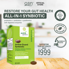 OSN ActiveGuard capsules close-up showing multi-strain blend for gut balance