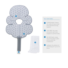 Ossur Cold Rush knee pad with hose connectors showing easy setup for clinic or home use