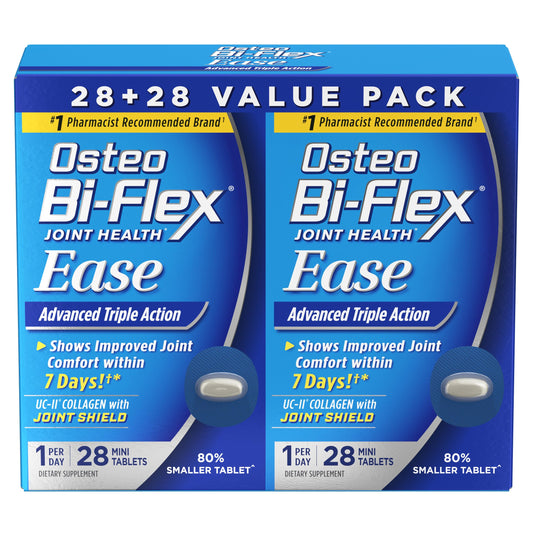 Osteo Bi-Flex Ease Advanced bottle showing the triple-action formula for joint support.