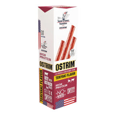 Ostrim beef and ostrich jerky teriyaki sticks; pack of ten for a protein-rich snack.