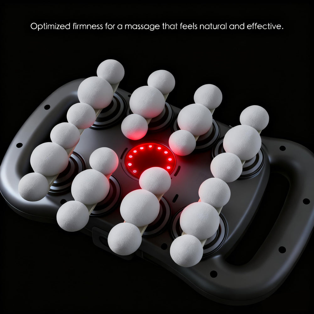 Otpuskay device in use on back shoulders for targeted relief.