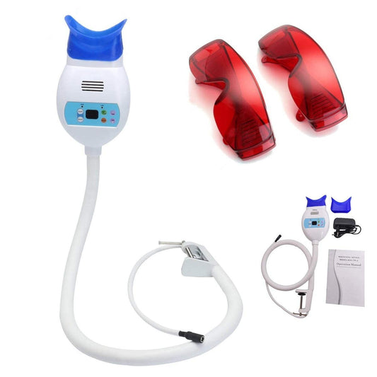 OUBO dental whitening lamp on table with adjustable head for easy sessions.