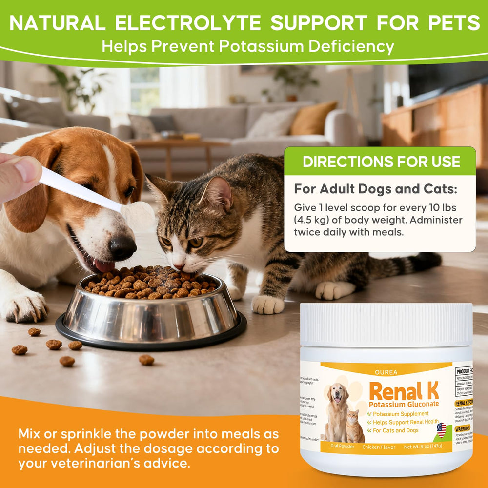 Ourea Renal K supports energy and activity in pets.