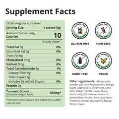 OurJrney Nano Turmeric Drink mango flavor label with stevia note