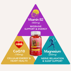 Ourui One B2 gummies close-up emphasizes 400mg riboflavin for steady energy.
