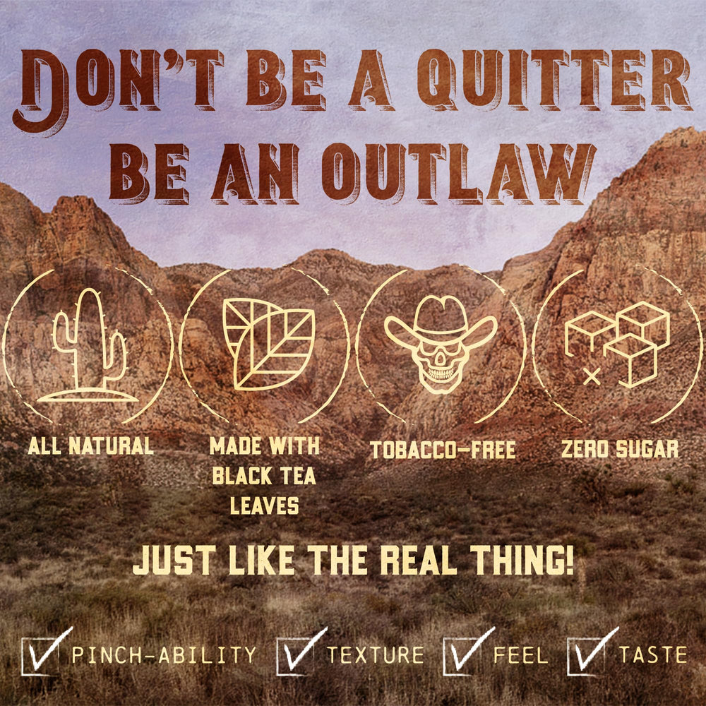 Outlaw Dip NiC-Safe tea-leaves close-up highlighting natural base flavor.
