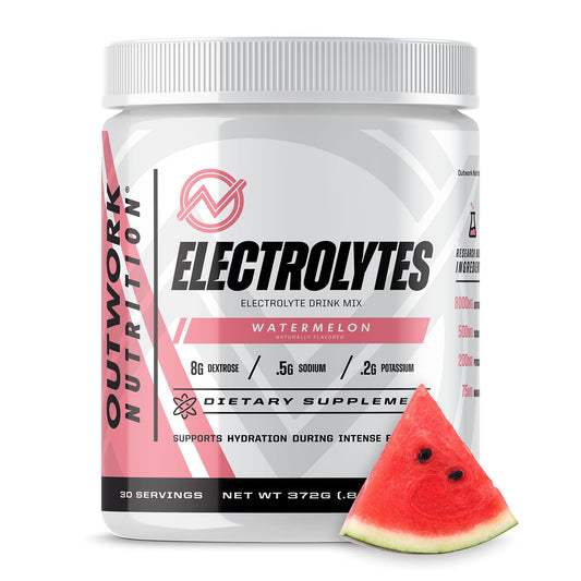 Outwork Nutrition Electrolytes Powder Watermelon glass shows refreshing hydration after training