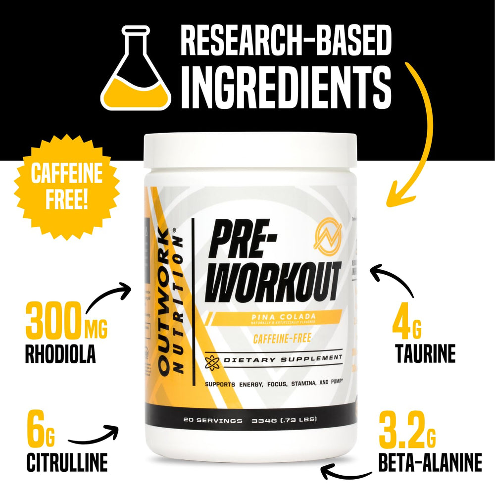 Outwork Nutrition non-stim pre-workout bottle on a clean surface