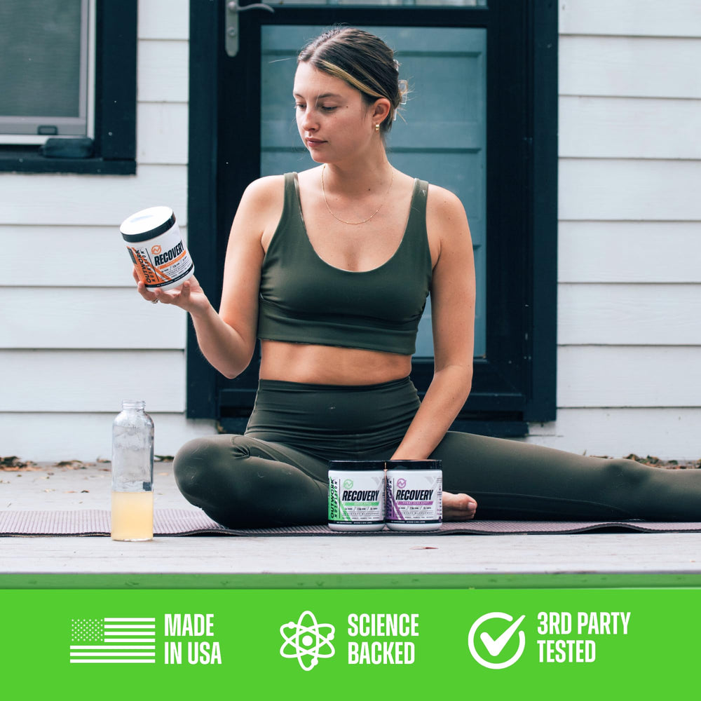 L-Carnitine and Tart Cherry imagery highlight soreness relief potential.