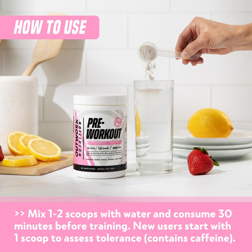 Outwork Nutrition preworkout ingredients card highlights citrulline malate for endurance