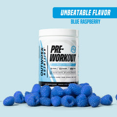Outwork Nutrition preworkout front view with powder dissolving conveys quick mixability