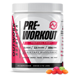 Outwork Nutrition preworkout Tropical Candy bottle ready for a focused training session.