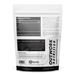 Outwork Nutrition leucine-rich per serving graphic emphasizes protein synthesis support.