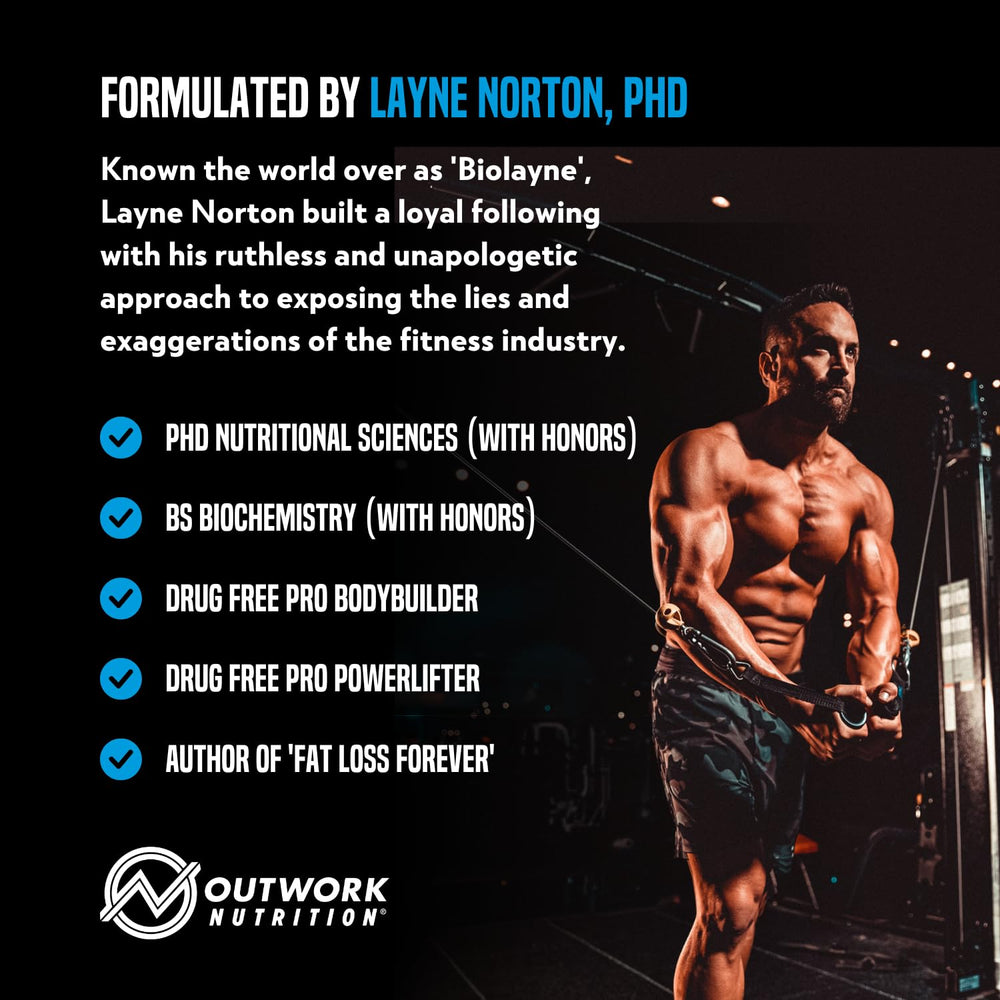 Outwork Nutrition low-lactose label close-up for easier digestion.