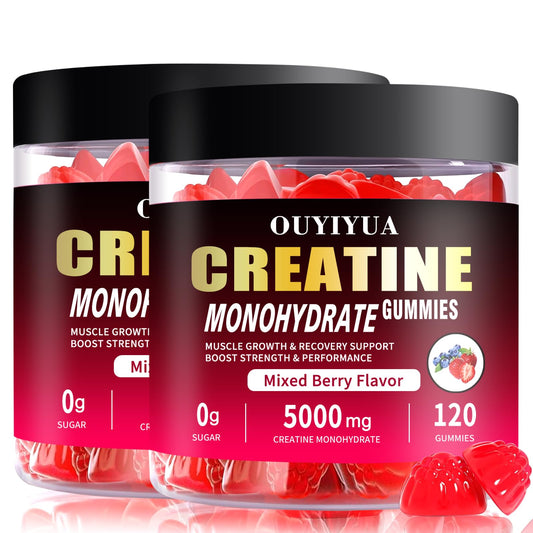 OUYIYUA Creatine Gummies bottle front showing 5000mg per serving for workouts.