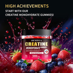 OUYIYUA Creatine Gummies label highlights sugar-free vegan formula.