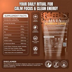 OVIA 3500mg mushroom coffee jar showcasing blend for energy support and gut-friendly routine