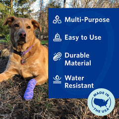 OVIK Health PetFlex purple hearts on neon pink secures dressings with comfortable, non-sticky hold.