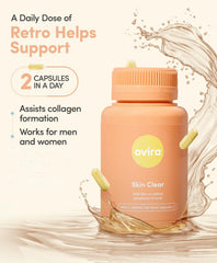 Ovira Skin Clear daily routine with two capsules a day for gradual skin improvement.