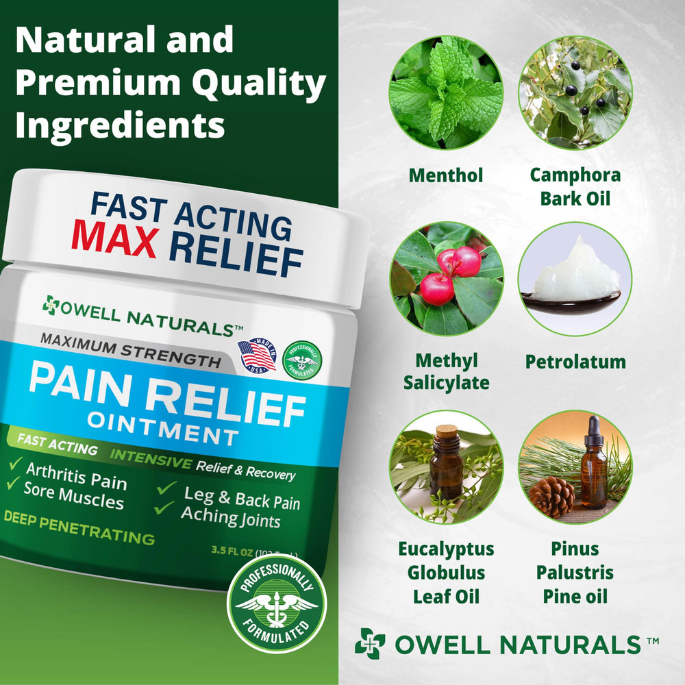 Owell Naturals USA-made pain relief ointment highlights quality and safety standards.