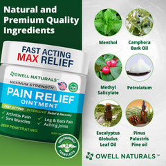 Owell Naturals USA-made pain relief ointment highlights quality and safety standards.