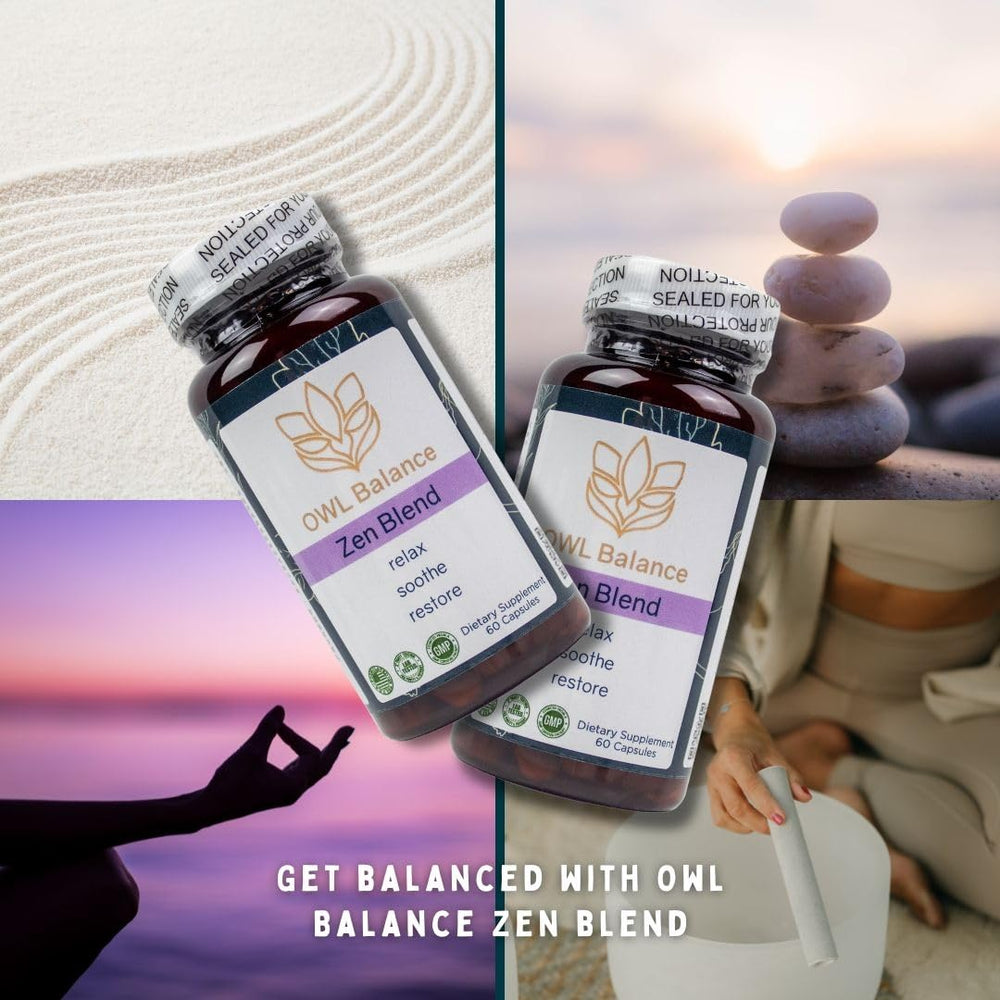 OWL Balance Zen Blend bottle with botanicals card for mood support