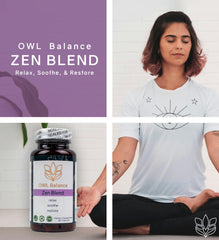 OWL Balance Zen Blend ingredients close-up featuring ashwagandha and L-Theanine
