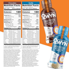 OWYN high-protein vanilla shake bottle, dairy-free nutrition for busy days.