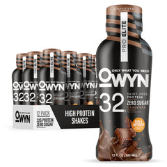 OWYN Pro Elite Chocolate bottle front showcases dairy-free protein for daily muscle support.
