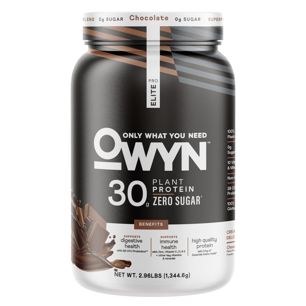 OWYN Pro Elite Chocolate bottle pour shows convenient, dairy-free protein on the go.