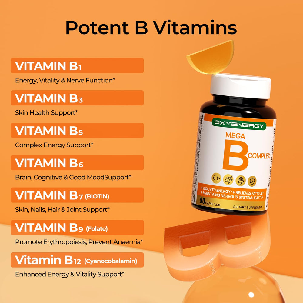 OxyEnergy Mega Vitamin B Complex fits in a travel-friendly pill organizer.