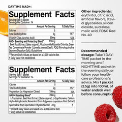 OxyEnergy NAD fruit-flavor mix suggesting morning and evening rituals.