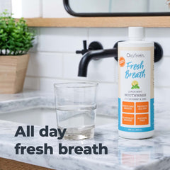 Oxyfresh bottle shows xylitol and essential oils on the label.